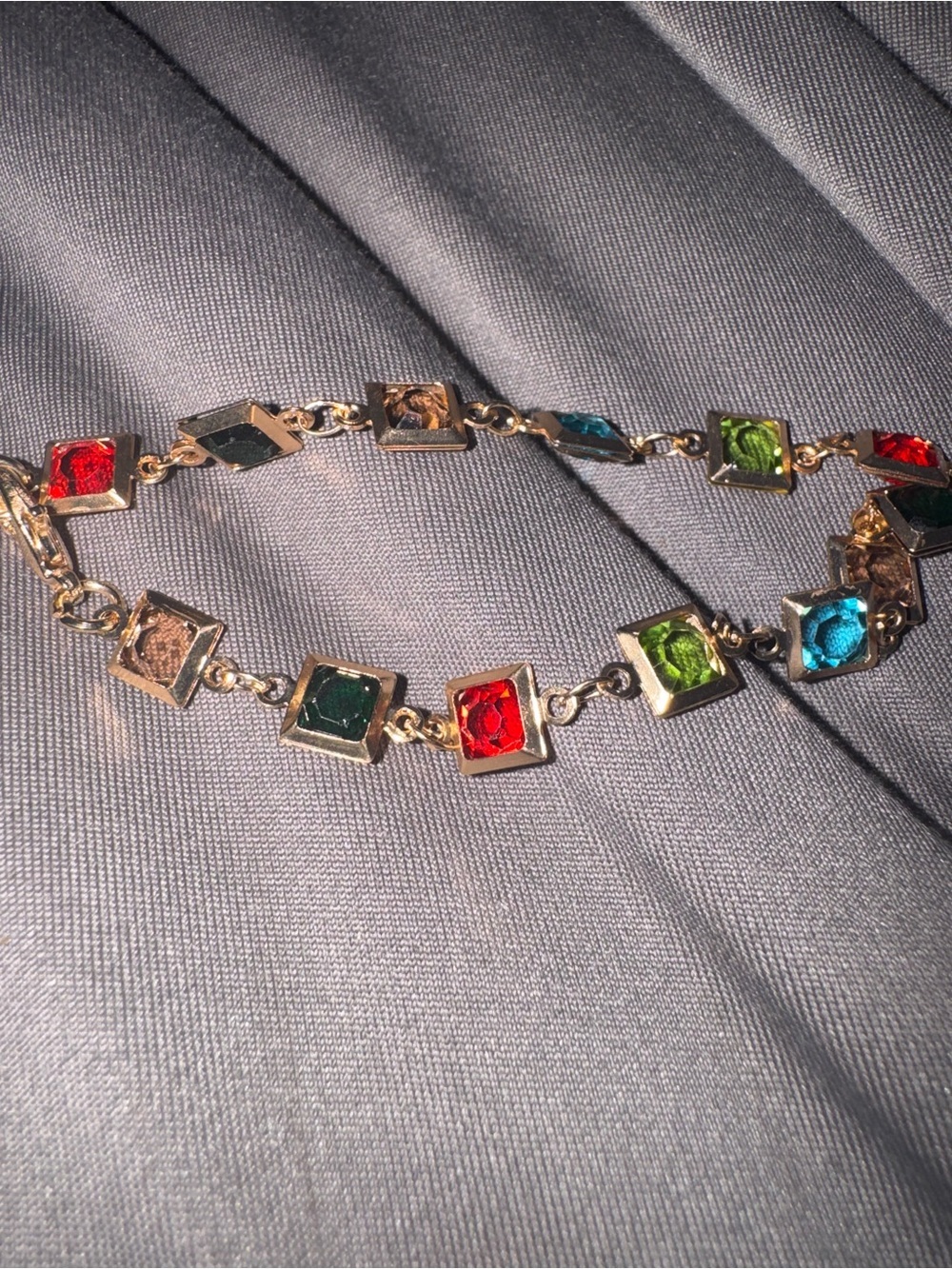 Source Unknown Gold-Tone Bracelet with Red, Green, Blue & Amber Stones